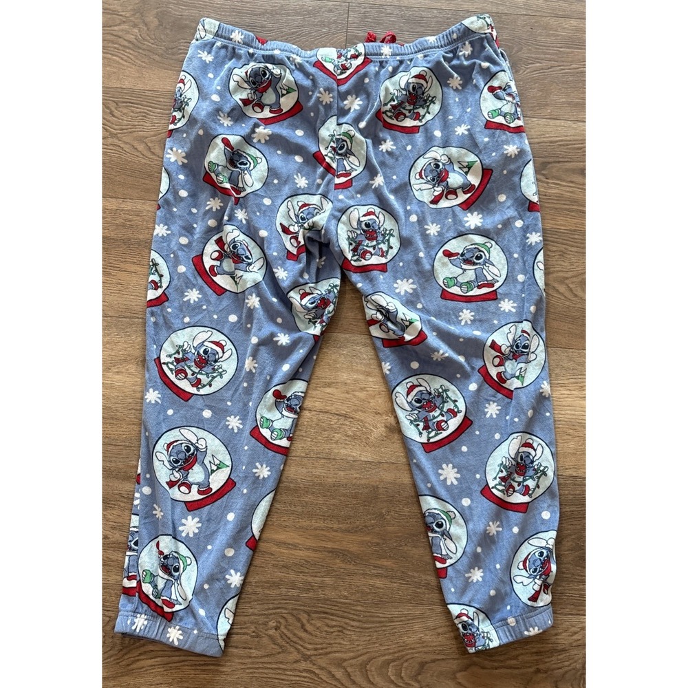 Disney Stitch Christmas Snowglobe Pajama Pants Sz XL Soft Snow Lights Hat Happy - Picture 5 of 10